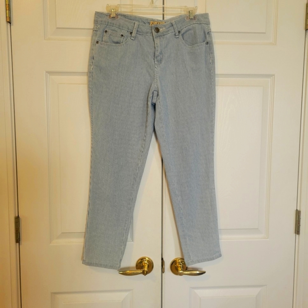 Earl Jean White and Blue Pinstripe. Size 8 Petite